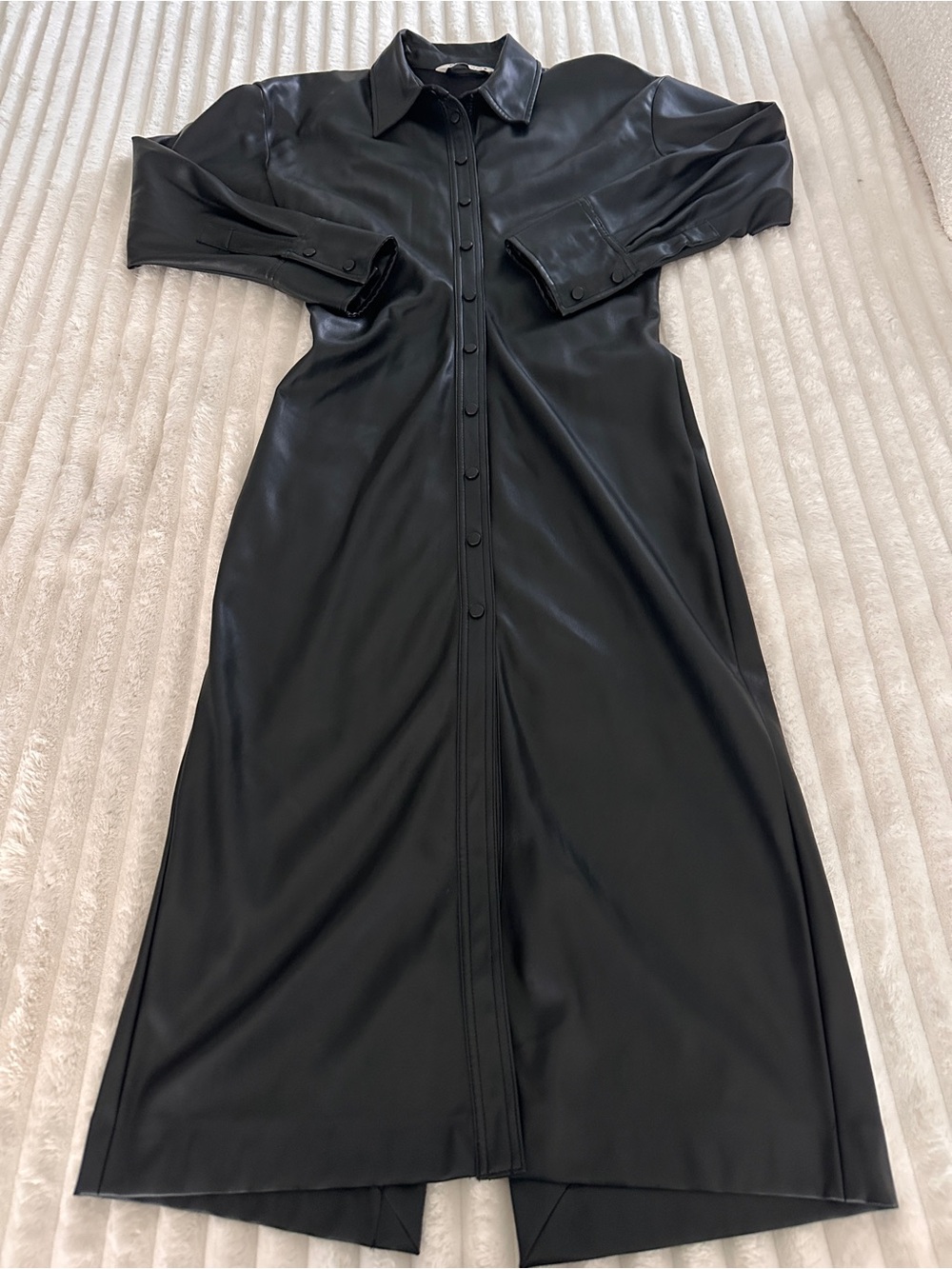 Zara Black Faux Leather Long Maxi Button-Up Shirt Dress - Picture 4 of 12